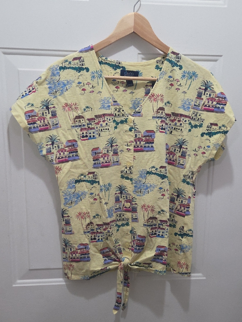 Yellow Tropical Print Tie-Front Top XS
